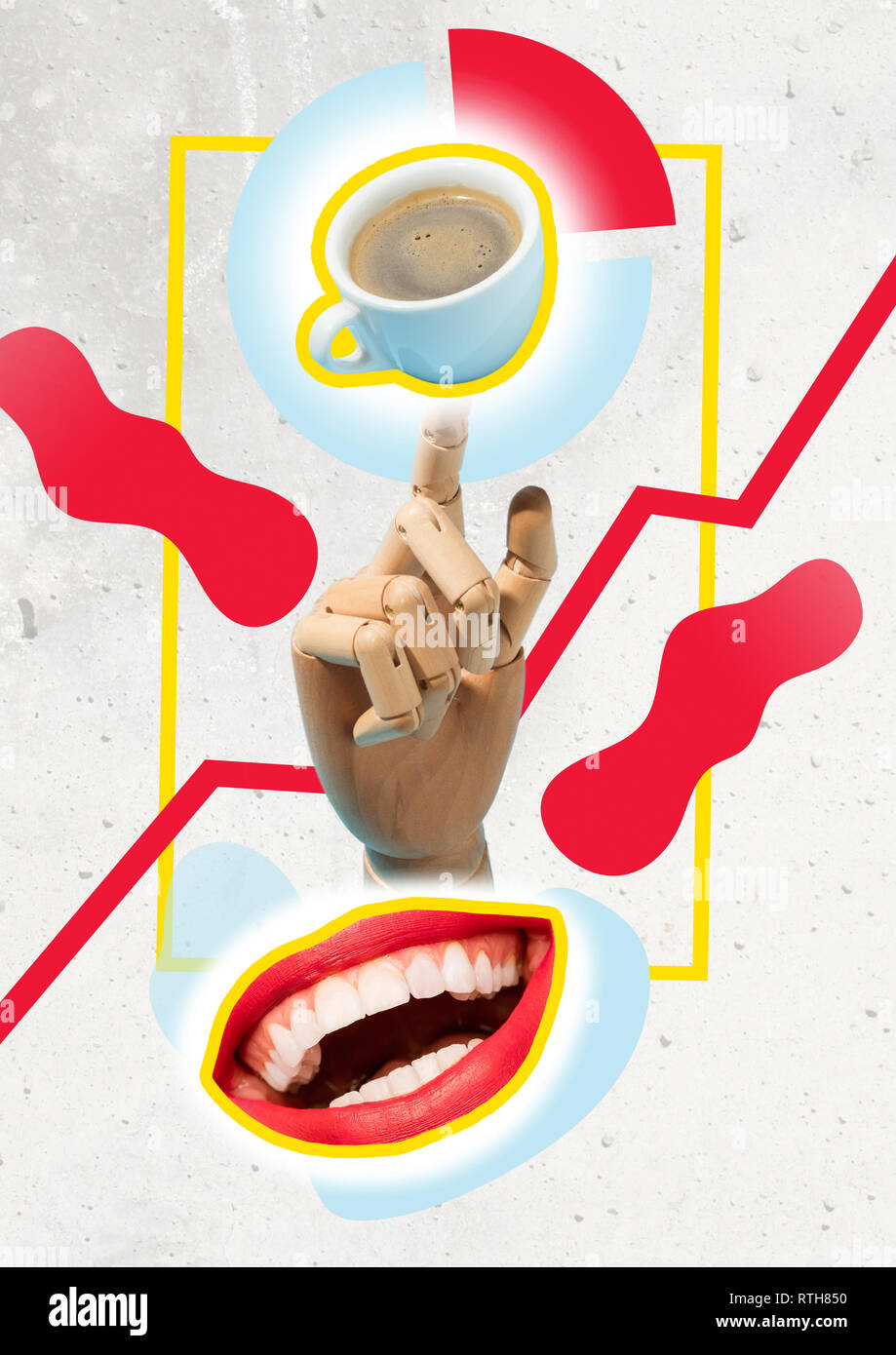 Prendere una pausa. Tazza di caffè. Concetto di ufficio. Contemporanea arte moderna collage Foto Stock