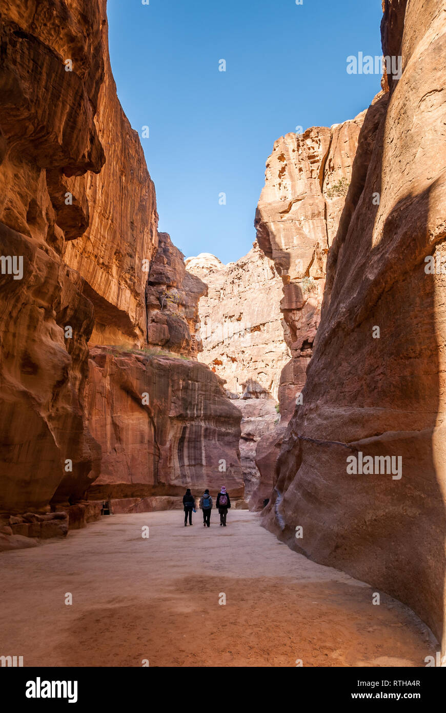 La Valle di Siq di Petra, Giordania, Medio Oriente Foto Stock