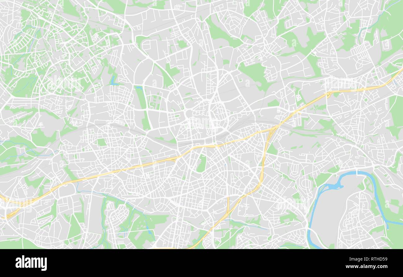 Essen, Germania stampabile cartina stradale in stile classico con colori di tutte le autostrade, strade e ferrovie. Utilizzare questa mappa per qualsiasi tipo di informazioni digitali Illustrazione Vettoriale