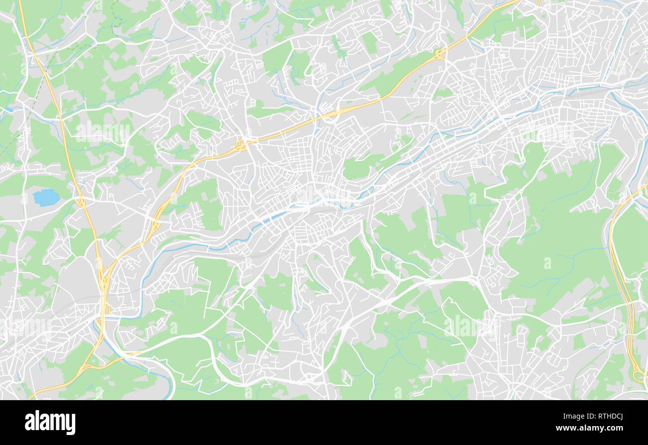 Wuppertal, Germania stampabile cartina stradale in stile classico con colori di tutte le autostrade, strade e ferrovie. Utilizzare questa mappa per qualsiasi tipo di apparecchiatura digitale Illustrazione Vettoriale