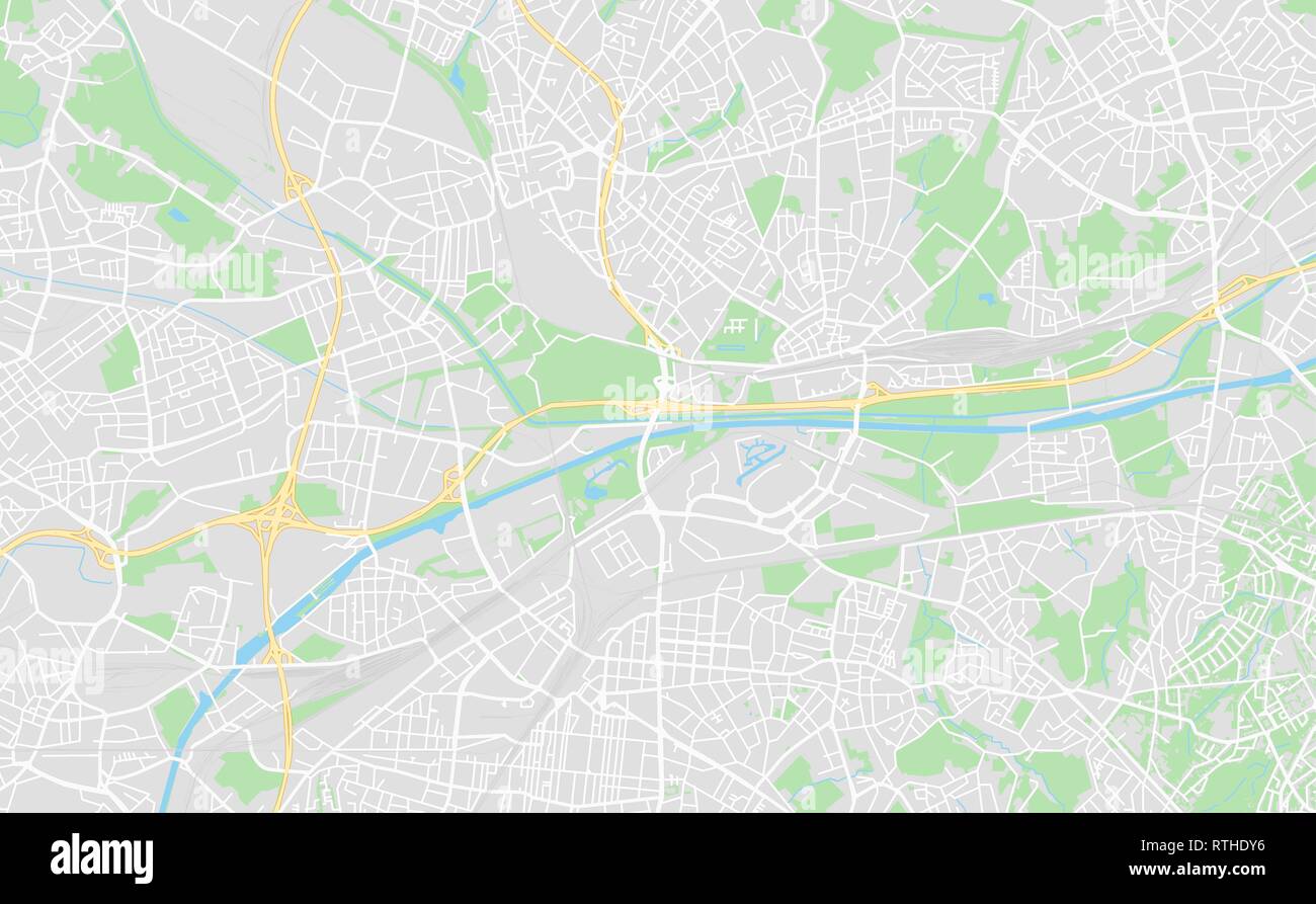 Oberhausen, Germania stampabile cartina stradale in stile classico con colori di tutte le autostrade, strade e ferrovie. Utilizzare questa mappa per qualsiasi tipo di apparecchiatura digitale Illustrazione Vettoriale