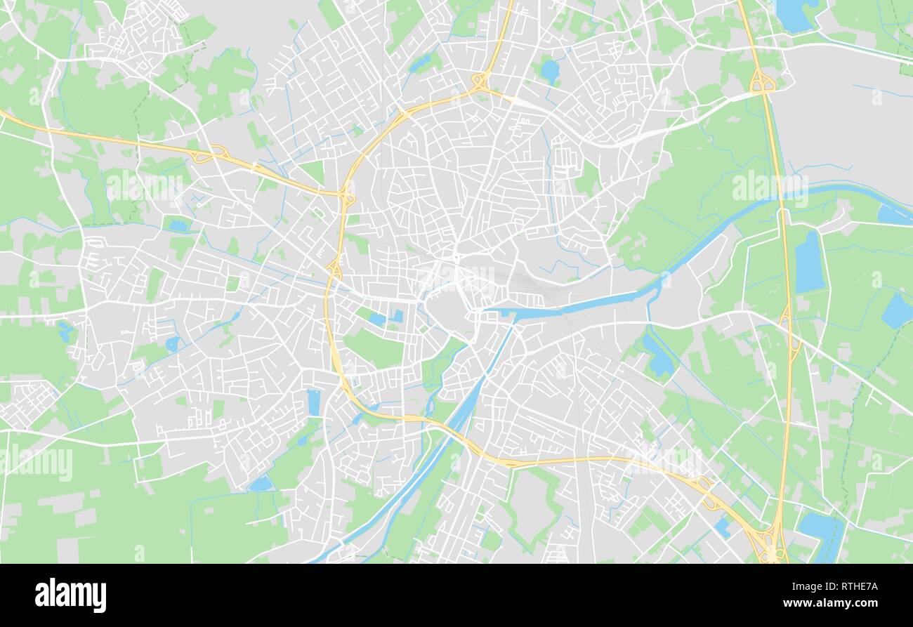 Oldenburg, Germania stampabile cartina stradale in stile classico con colori di tutte le autostrade, strade e ferrovie. Utilizzare questa mappa per qualsiasi tipo di apparecchiatura digitale Illustrazione Vettoriale