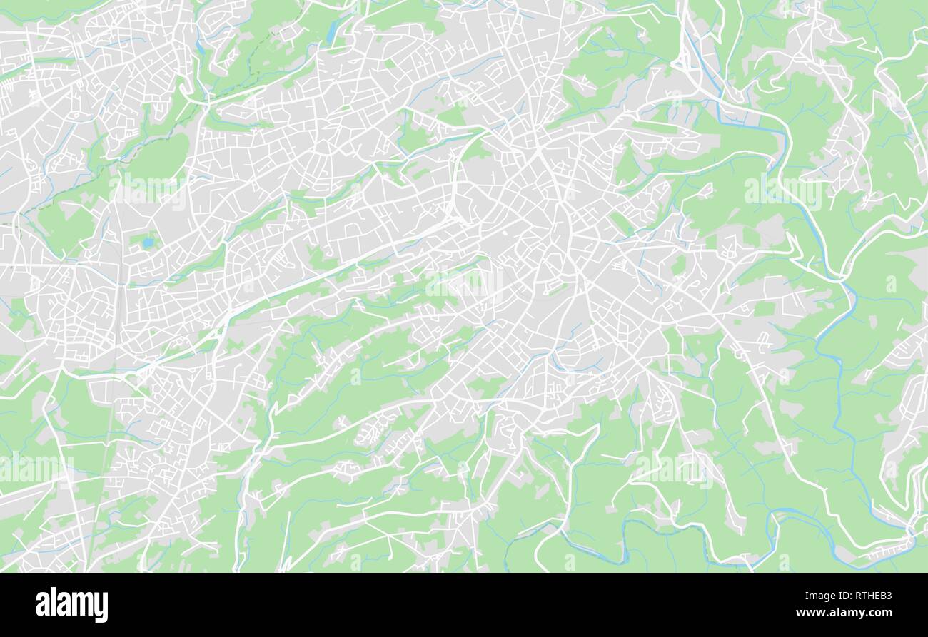 Solingen, Germania stampabile cartina stradale in stile classico con colori di tutte le autostrade, strade e ferrovie. Utilizzare questa mappa per qualsiasi tipo di digitale i Illustrazione Vettoriale