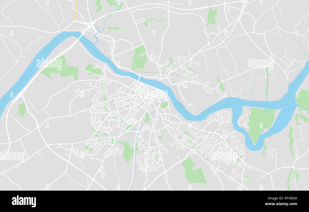 Waterford, Irlanda downtown mappa stradale in stile classico con colori di tutte le autostrade, strade e ferrovie. Illustrazione Vettoriale