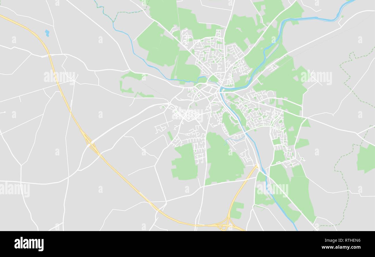 Navan, Irlanda downtown mappa stradale in stile classico con colori di tutte le autostrade, strade e ferrovie. Illustrazione Vettoriale