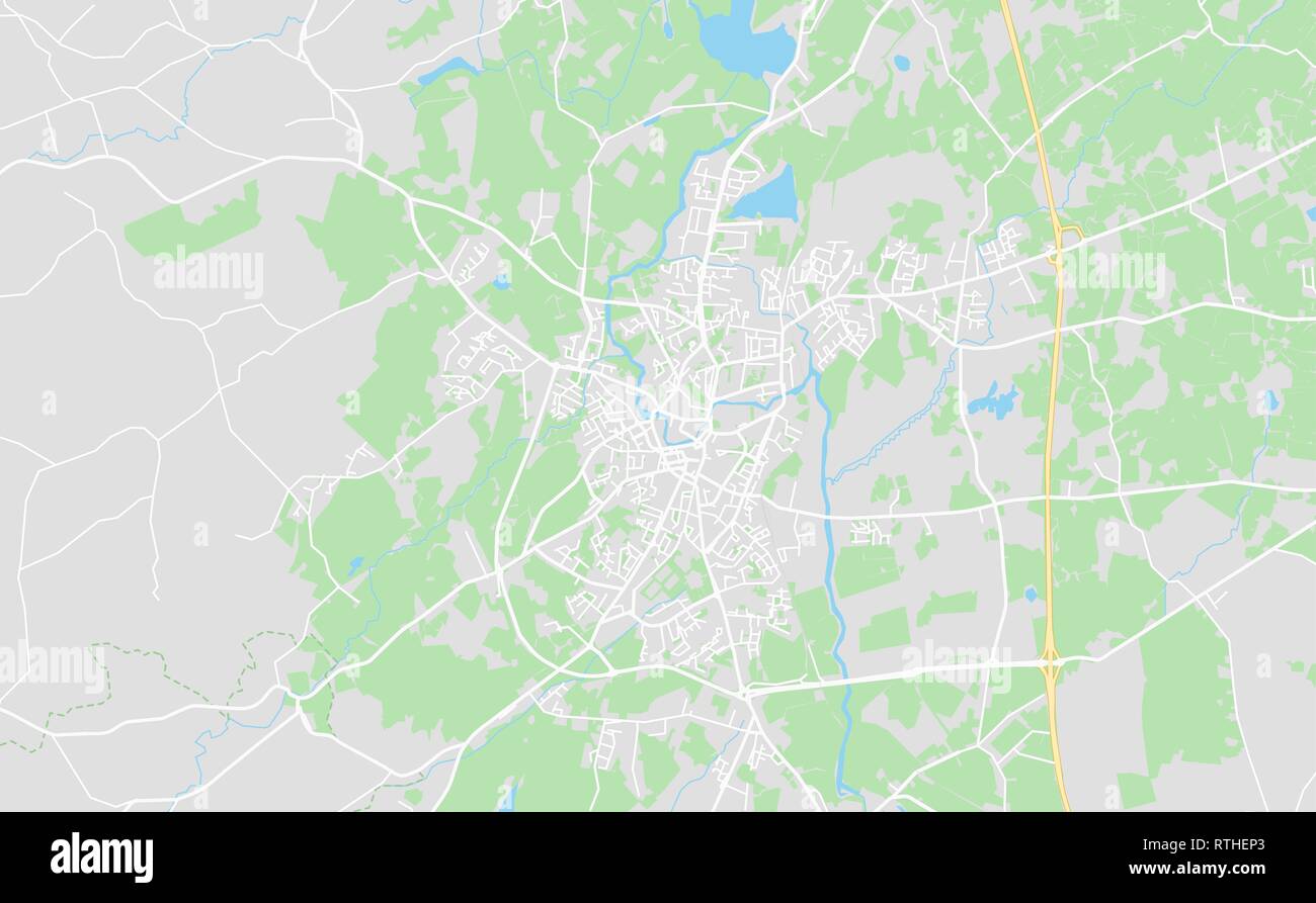 Ennis, Irlanda downtown mappa stradale in stile classico con colori di tutte le autostrade, strade e ferrovie. Illustrazione Vettoriale