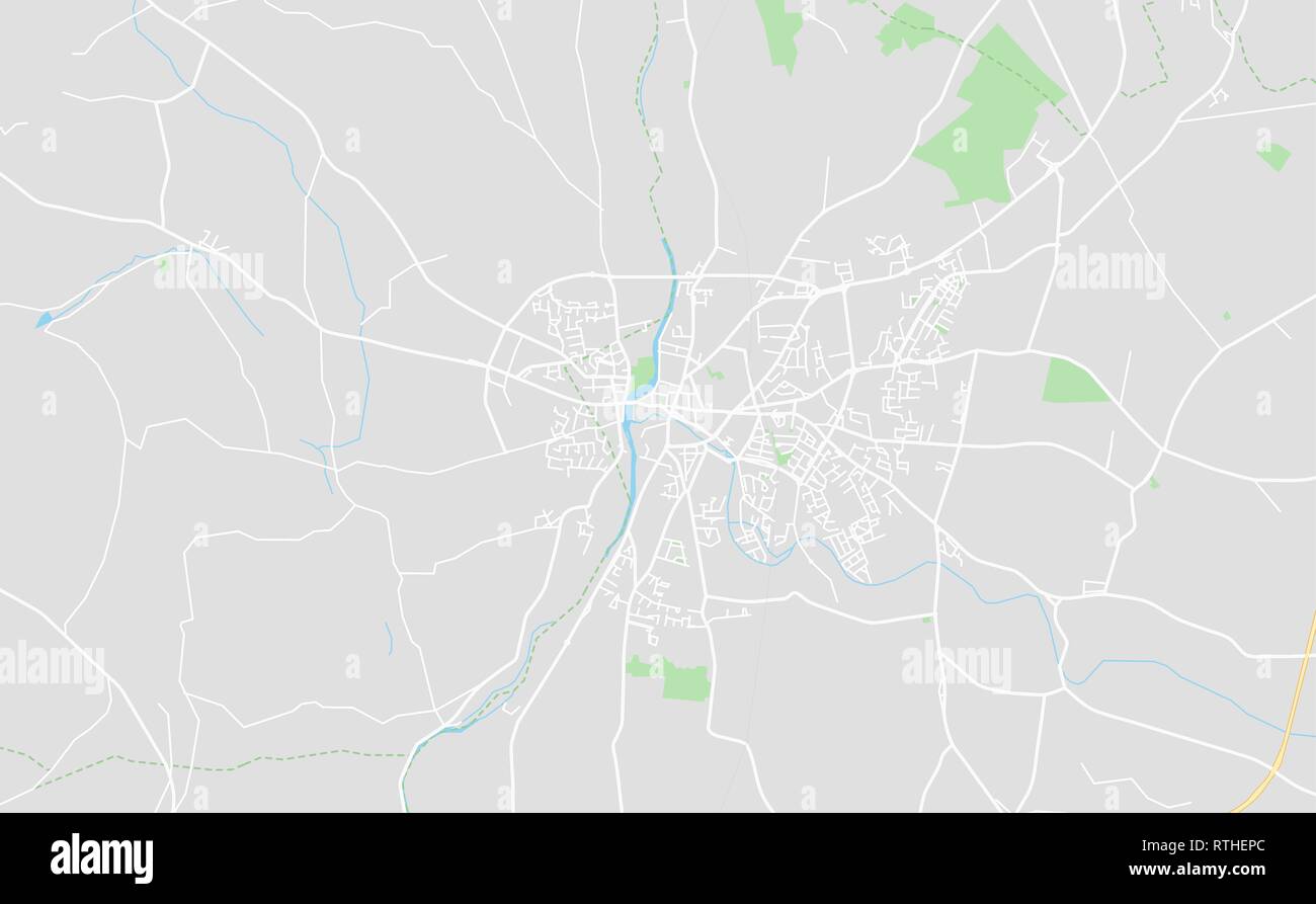 Carlow, Irlanda downtown mappa stradale in stile classico con colori di tutte le autostrade, strade e ferrovie. Illustrazione Vettoriale