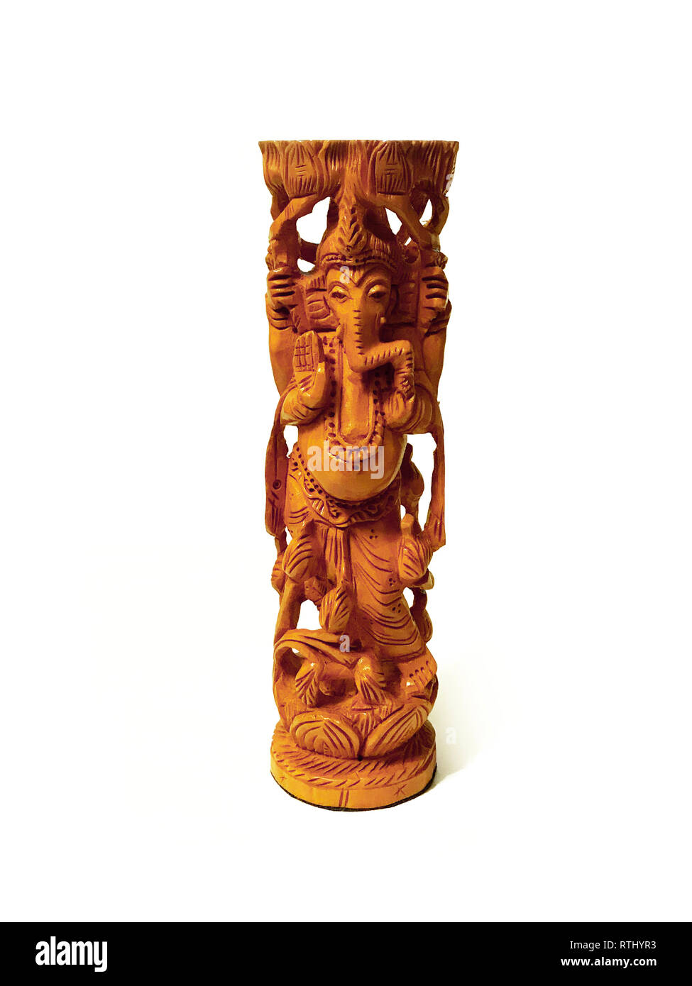 Ganesha antico fatto a mano scultura statua architettura fatta di legno Foto Stock