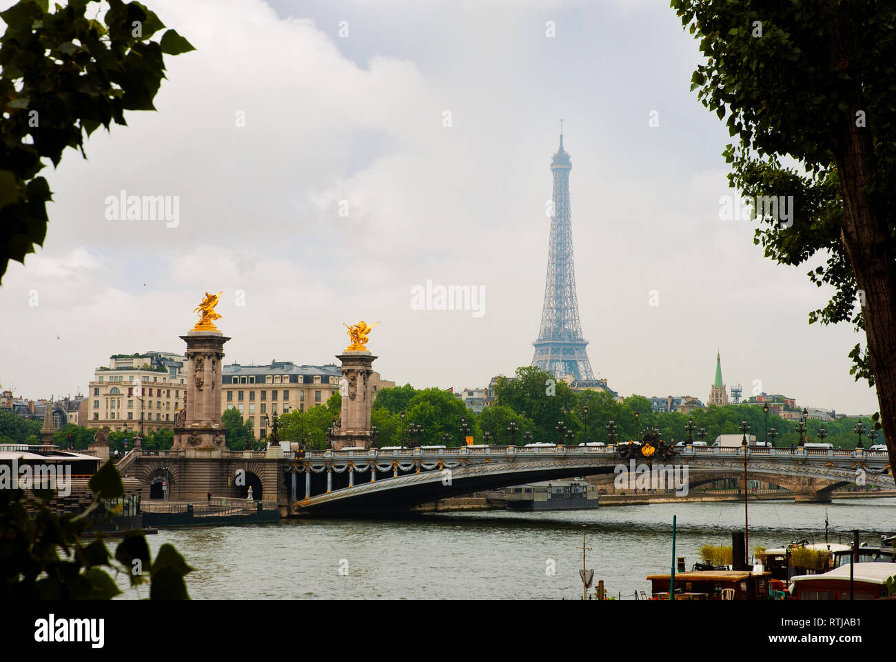 Ponte di Parigi con la torre eiffel sullo sfondo, parigi francia Foto Stock