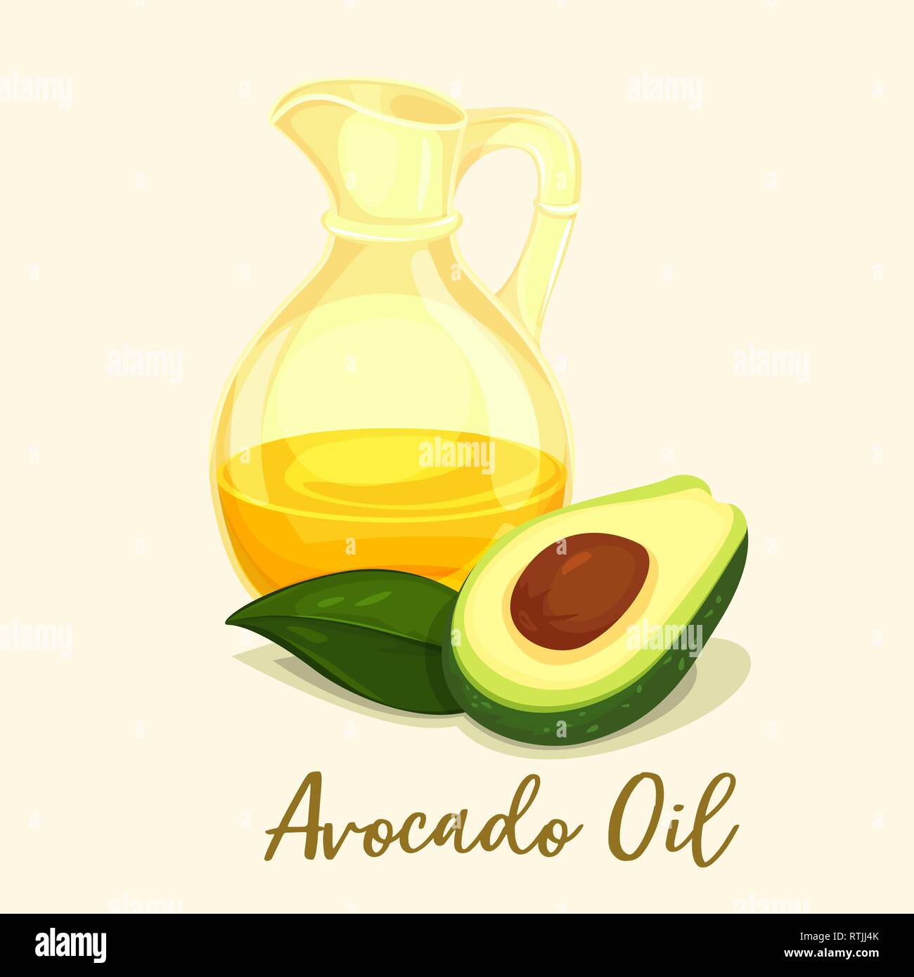 Olio di Avocado o frutto di liquido in bottiglia di vetreria Illustrazione Vettoriale