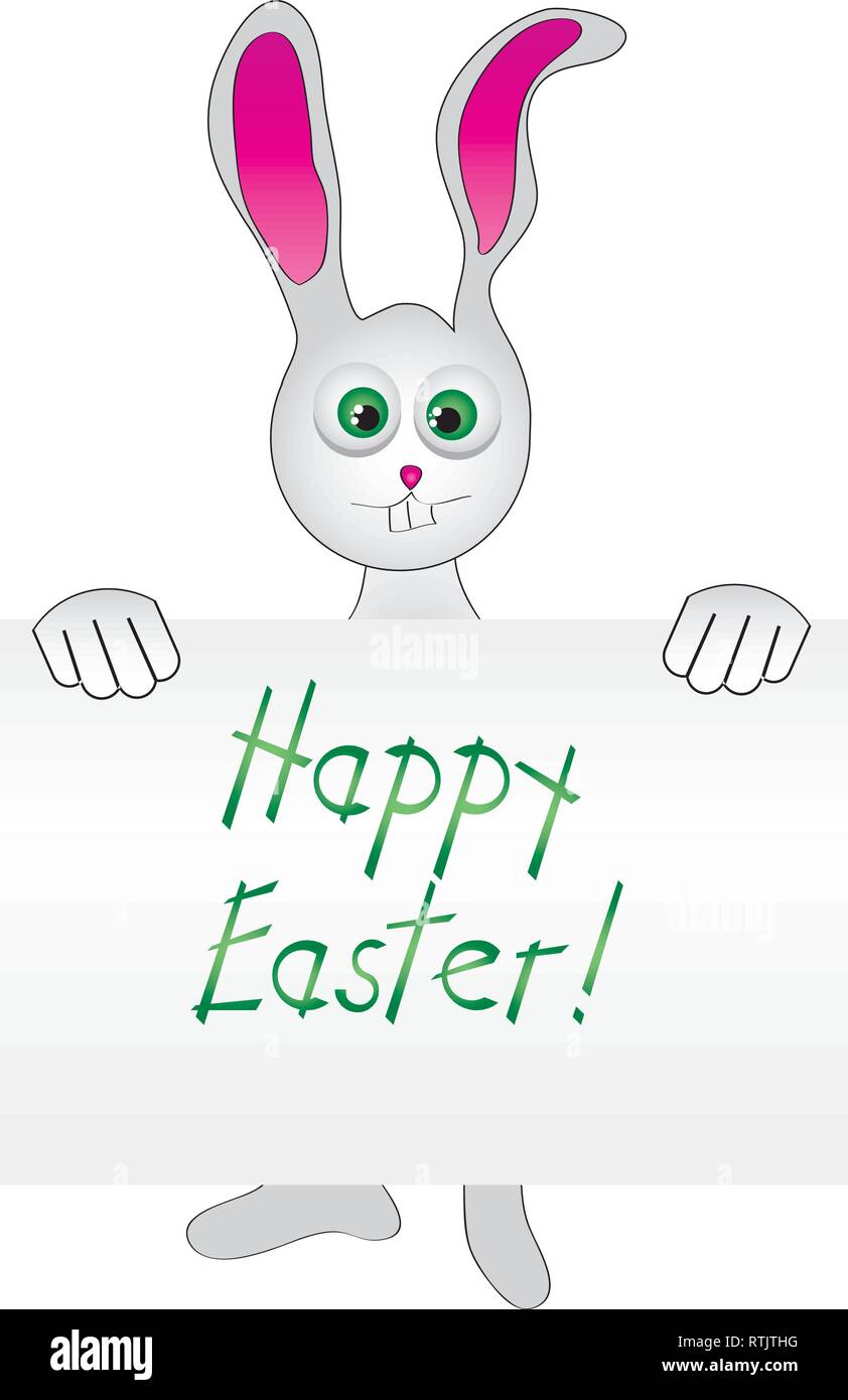 Simpatico coniglietto di Pasqua. Coniglio con carta banner. Utilizzare per creare divertenti progetti di Pasqua. Illustrazione Vettoriale Illustrazione Vettoriale