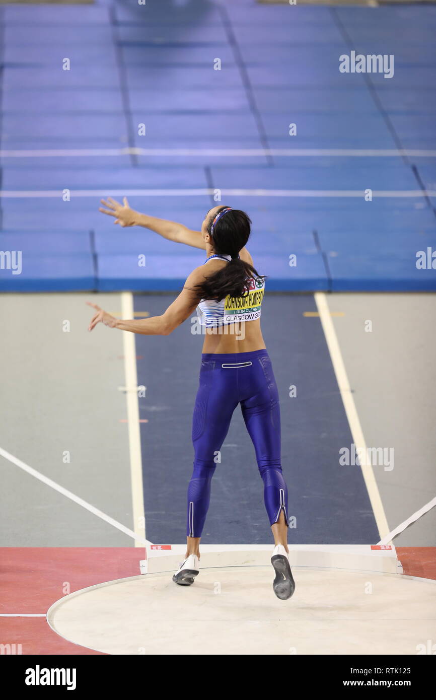 Glasgow, Scotland, Regno Unito. 1 Marzo, 2019. Katarina Johnson Thompson durante gli Europei Indoor Athletics Championships 2019 donne Pentathlon del colpo messo Credit: Ben Booth/Alamy Live News Foto Stock