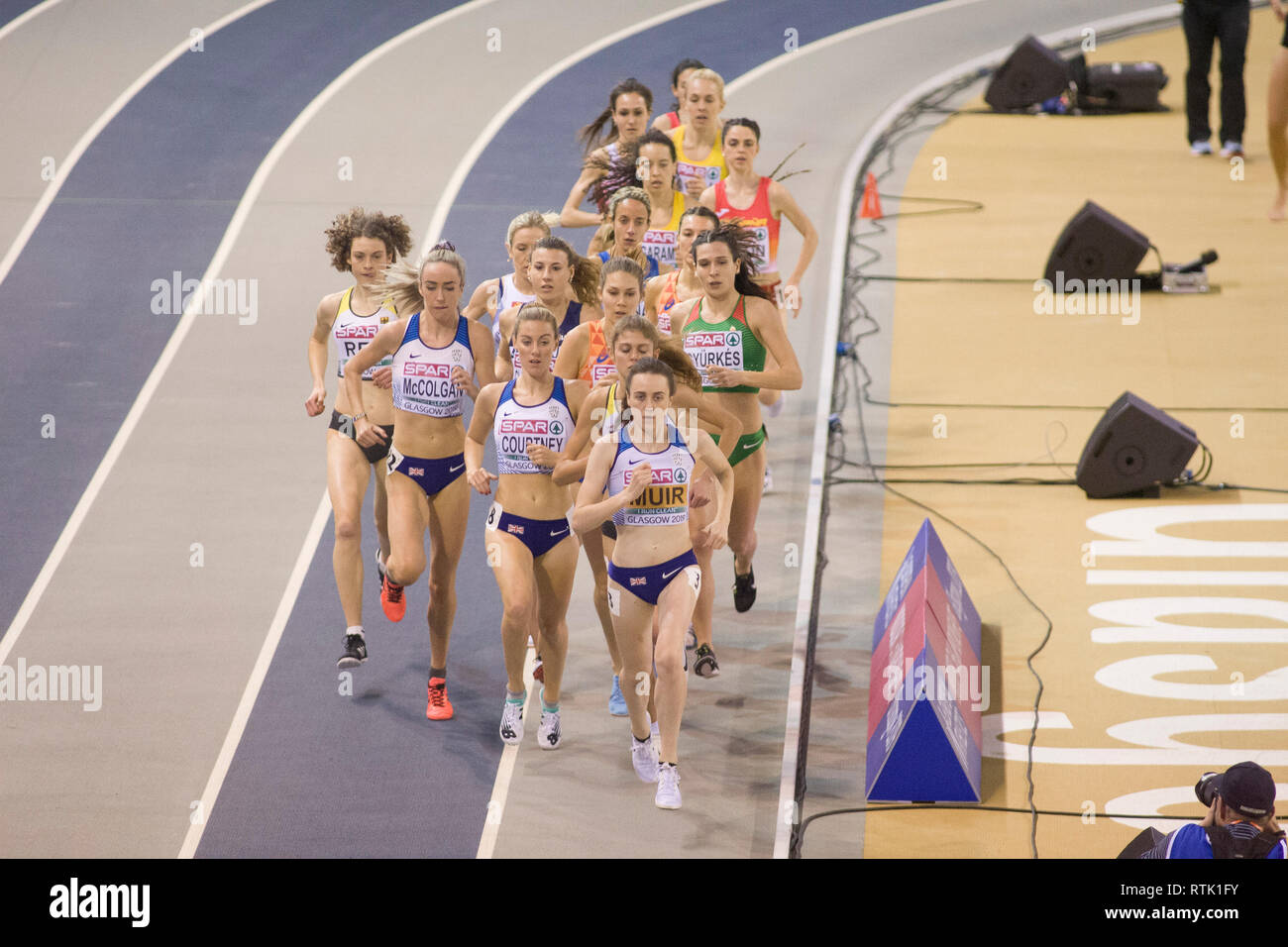 Glasgow, Regno Unito. 01 Mar, 2019. Glasgow, Scozia - Marzo 1: durante la finale di donne 3000m il giorno 1 del Europei Indoor di Atletica a Emirates Arena di Glasgow, Scozia. ( Credito: Scottish Borders Media/Alamy Live News Foto Stock