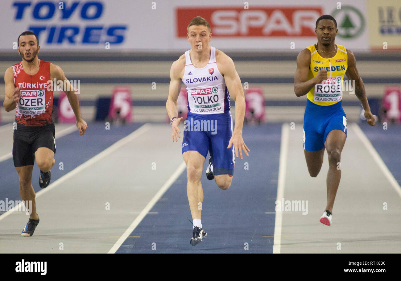 Glasgow, Regno Unito. 02Mar, 2019. Glasgow, Scozia - 2 Marzo: Volko Jan di SVK durante il round 1 4 di calore del Mens 60m il giorno 2 del Europei Indoor di Atletica a Emirates Arena di Glasgow, Scozia. ( Credito: Scottish Borders Media/Alamy Live News Foto Stock