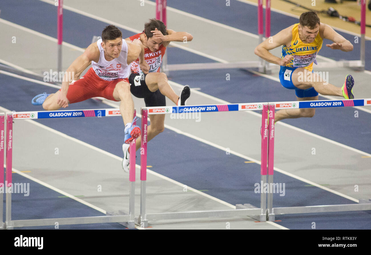 Glasgow, Regno Unito. 02Mar, 2019. Glasgow, Scozia - 2 Marzo: Czykier Damian di POL durante il round 1 3 di calore di uomini della 60m ostacoli al giorno 2 del Europei Indoor di Atletica a Emirates Arena di Glasgow, Scozia. ( Credito: Scottish Borders Media/Alamy Live News Foto Stock