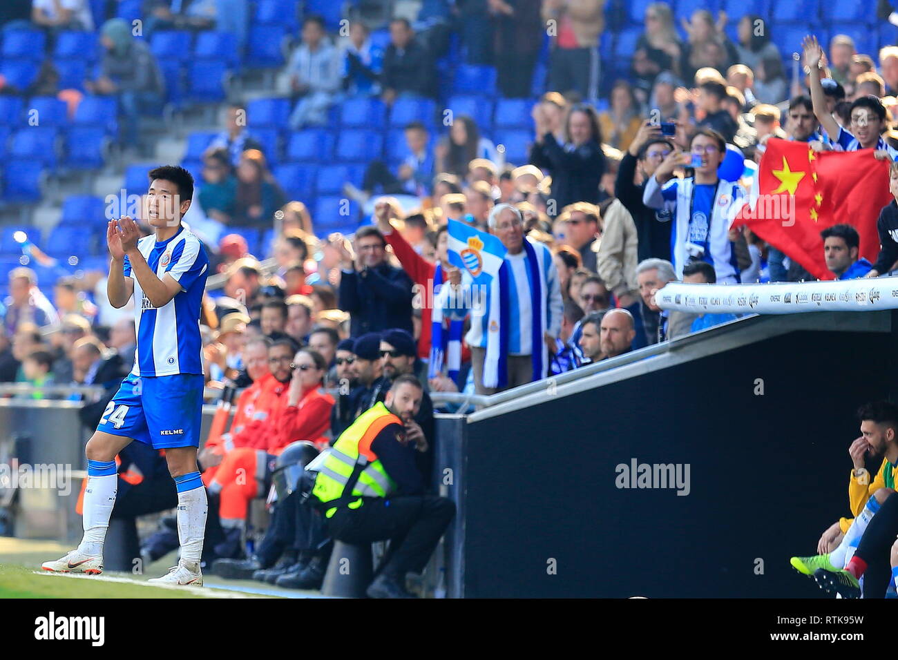 Spagna. 2 marzo 2019. Wu Lei in azione durante la liga gioco 26, tra RCD Espanyol v Valladolid a RCDE Stadium Credito: Joma/Alamy Live News Foto Stock