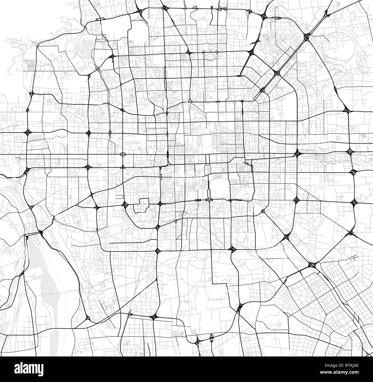 Mappa vettoriale della città di Pechino in bianco e nero Illustrazione Vettoriale