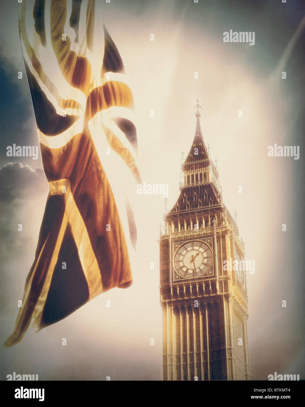 Arte: Londra (Big Ben & Union Jack flag) Foto Stock
