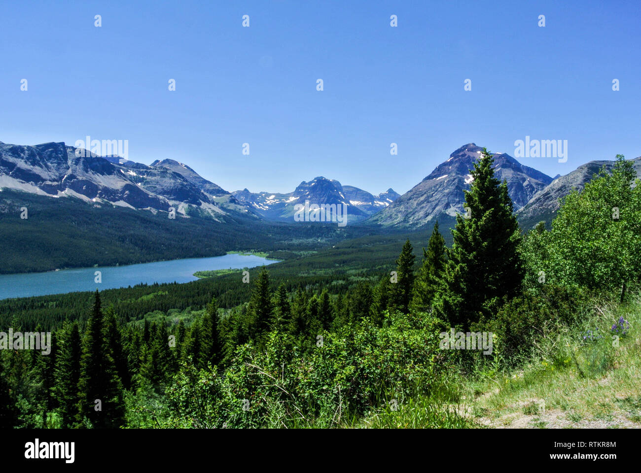 Una vista di due Medicine Lake nel Montana Foto Stock