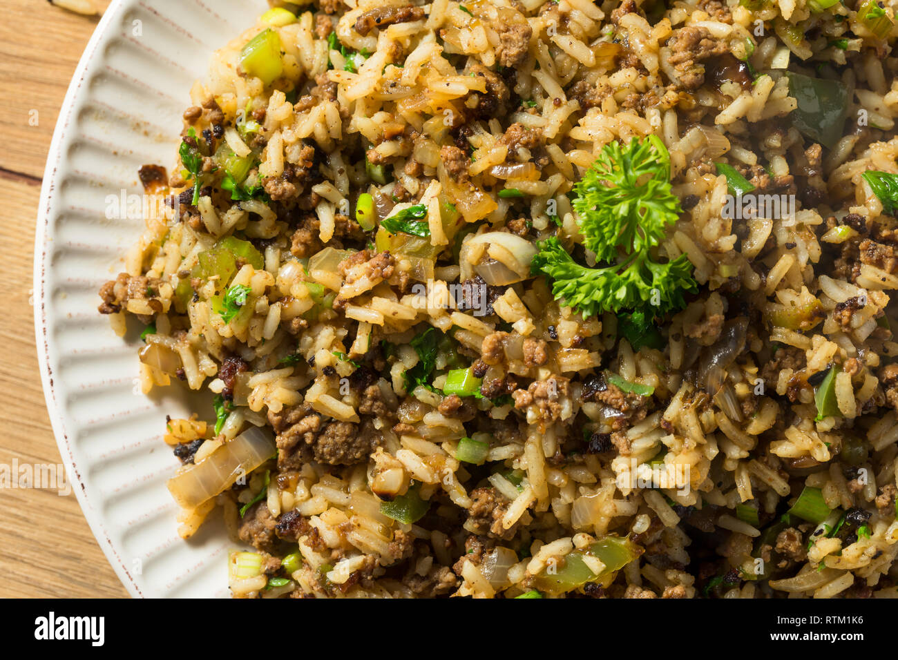 Cajun cotto sporco riso con carne di maiale macinata Foto Stock