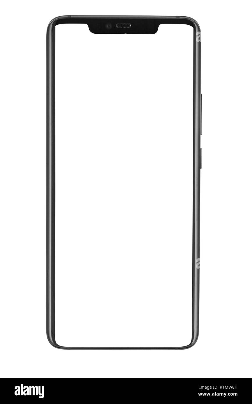 Smart Phone con schermo vuoto isolato su sfondo bianco, tracciato di ritaglio Foto Stock