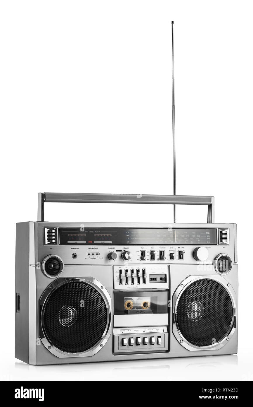 Retrò ghetto blaster isolato su bianco Foto Stock