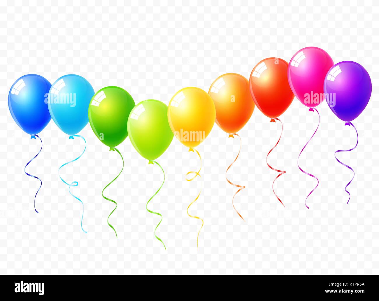Palloncini colorati impostato su sfondo trasparente vettore Illustrazione Vettoriale