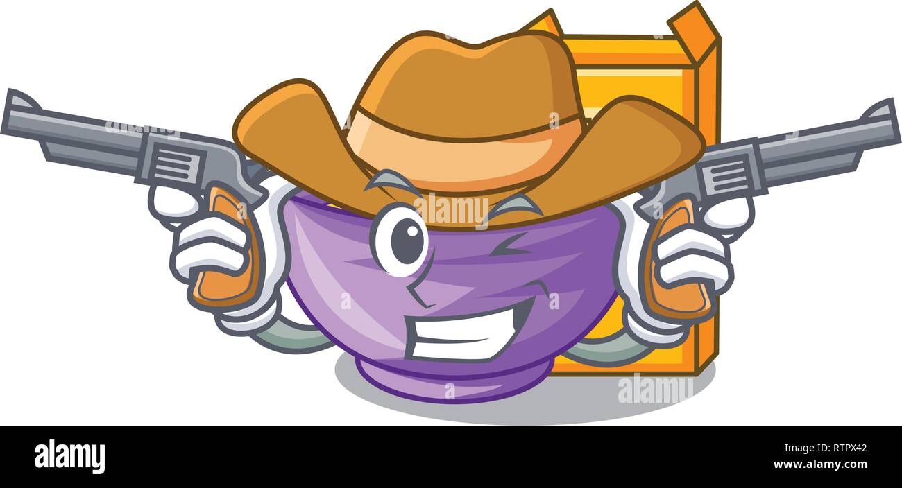 Cowboy scatola di cereali in una ciotola cartoon Illustrazione Vettoriale