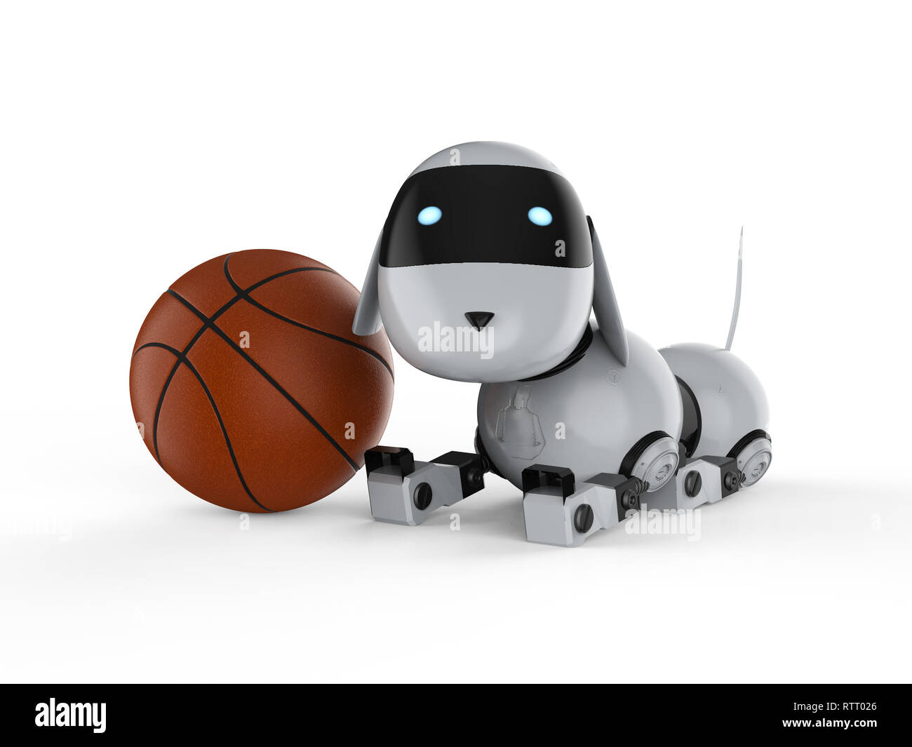 3D rendering cane robot con basket ball Foto Stock