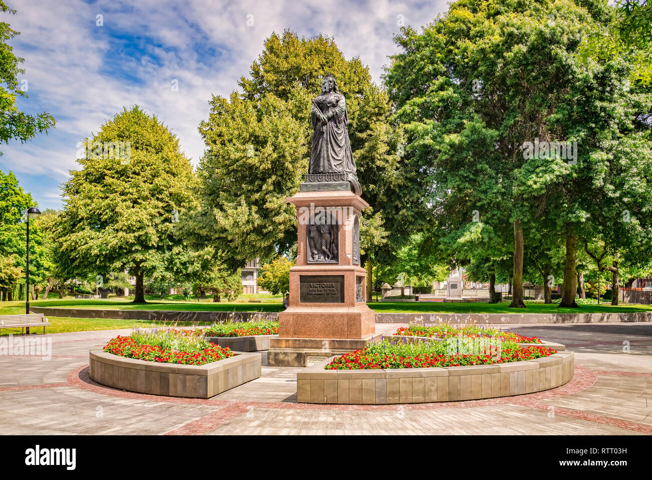 Memorial statua della regina Victoria in Victoria Square, Christchurch, Nuova Zelanda. Foto Stock