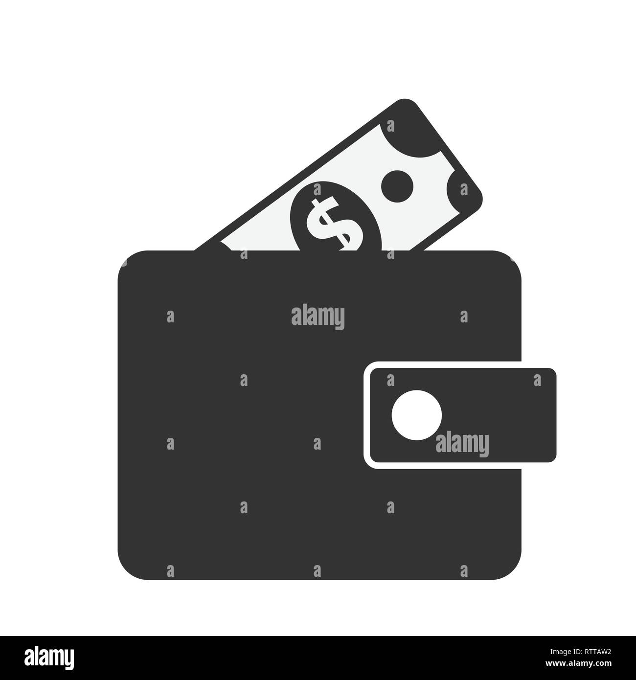Portafoglio e icona del dollaro. Piatto simbolo del vettore. Illustrazione per la progettazione Illustrazione Vettoriale