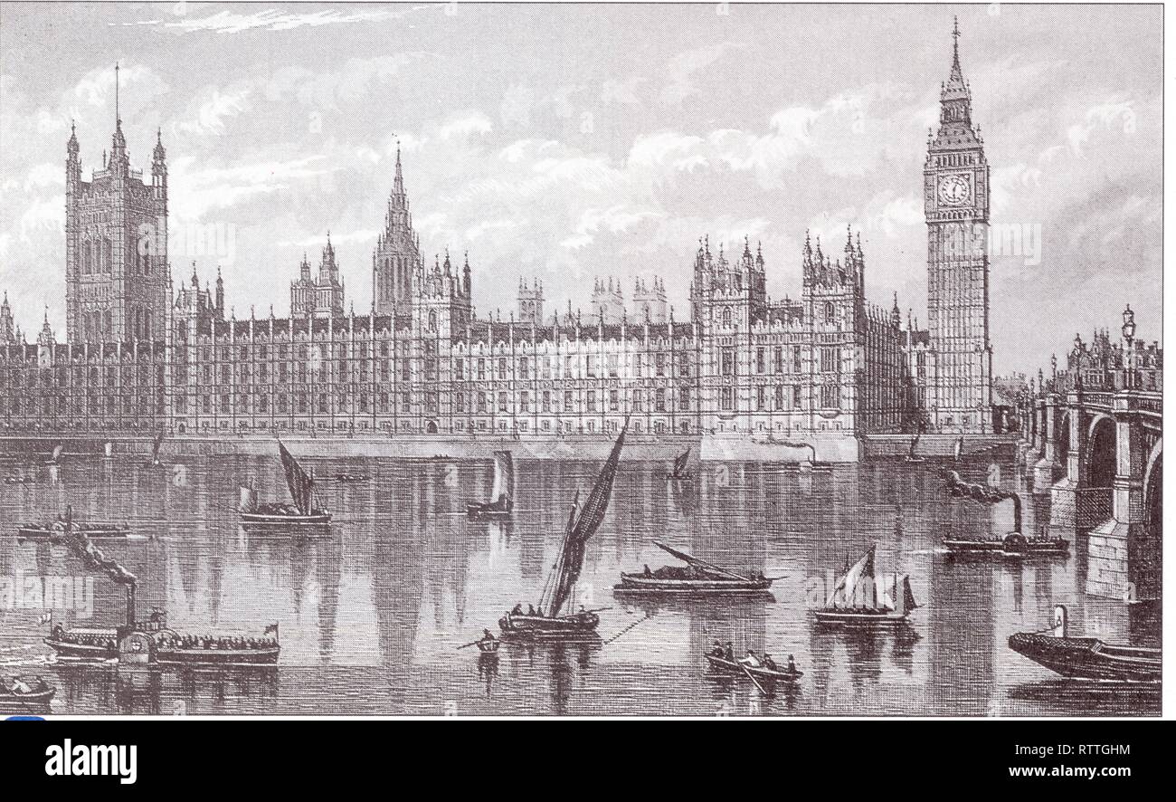 Le parlement britannique au XIX e siècle. Gravure du XIX e siècle. Foto Stock