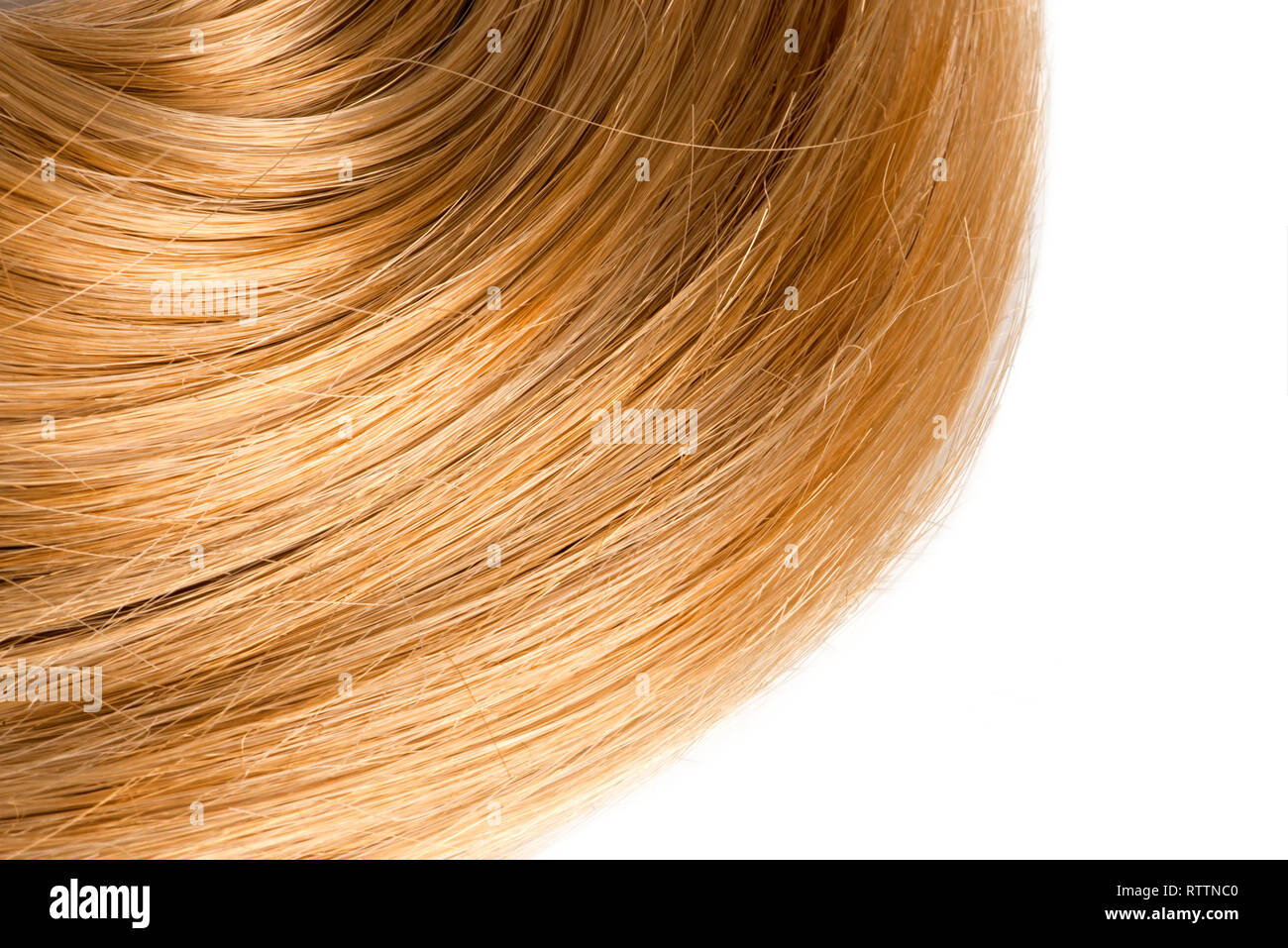 Biondi capelli umani su bianco Foto Stock