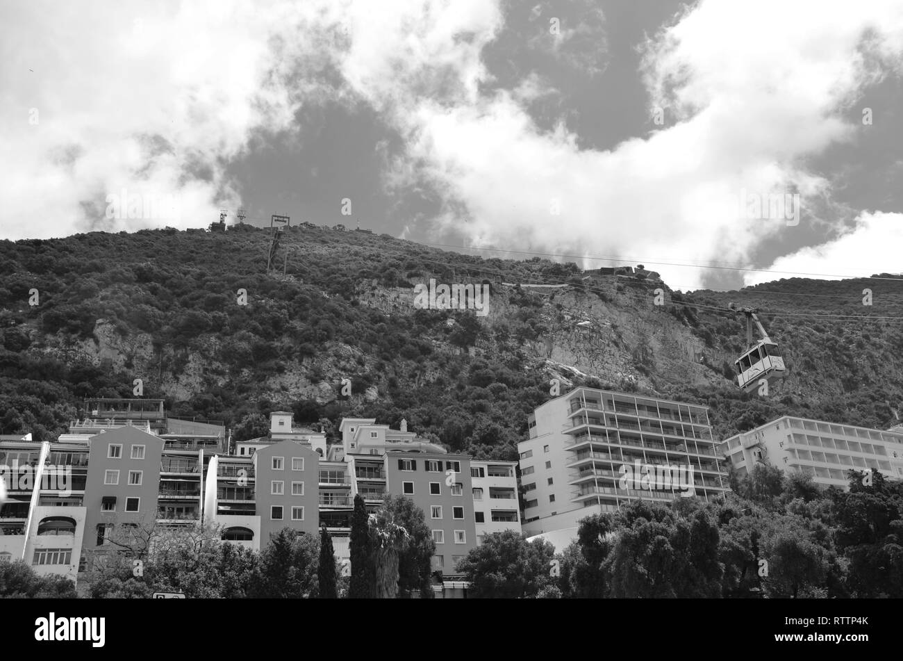 Gibilterra Funivia in bianco e nero Foto Stock