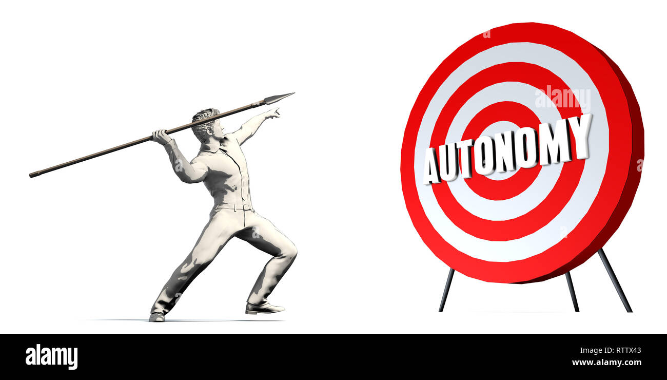 Mirando ad autonomia con Bullseye Target su bianco Foto Stock