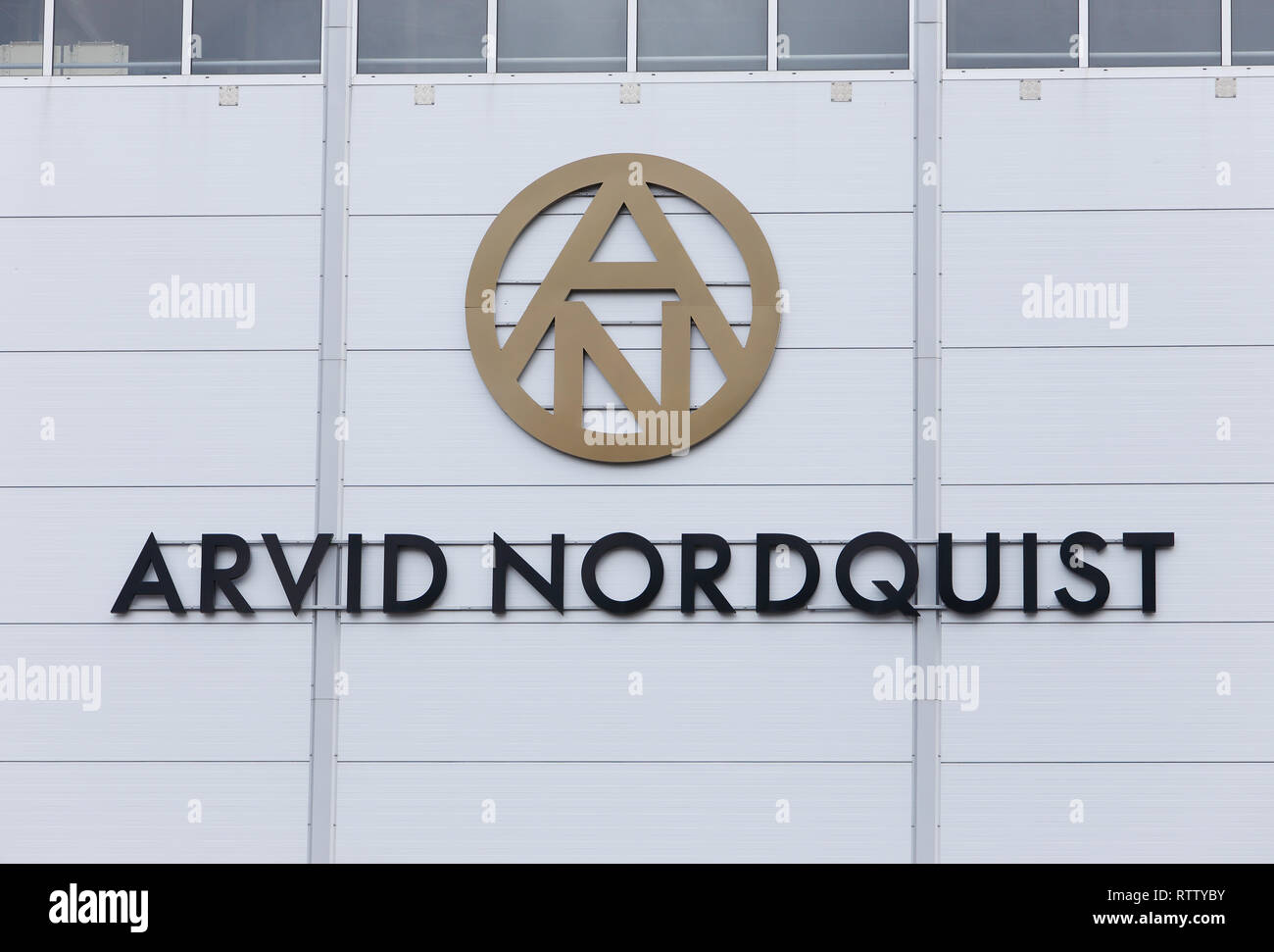 Solna, Svezia - 19 Aprile 2016: il segno sul Arvid Nordquist coffee roastery edificio. Foto Stock