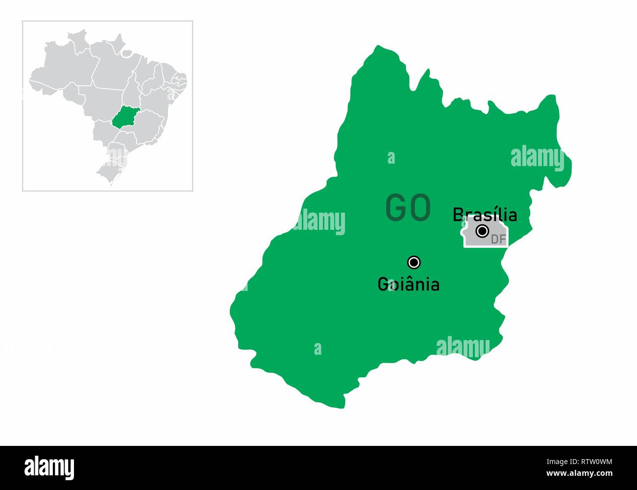 Una mappa colorata del Stato di Goias e la sua localizzazione in Brasile Illustrazione Vettoriale