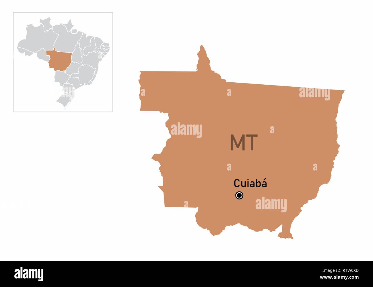 Una mappa colorata del Mato Grosso membro e la sua localizzazione in Brasile Illustrazione Vettoriale