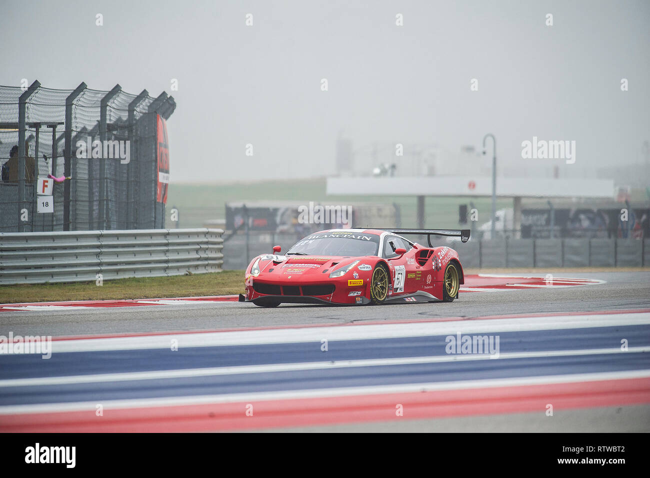 Austin, Texas, Stati Uniti d'America. 02Mar, 2019. Miguel Molina conducente 1 #61 Ferrari 488 GT3 con R. Ferri Motorsport in azione GT SprintX - Pro presso il Blancpain GT World Challenge, il circuito delle Americhe di Austin, Texas. Mario Cantu/CSM/Alamy Live News Foto Stock