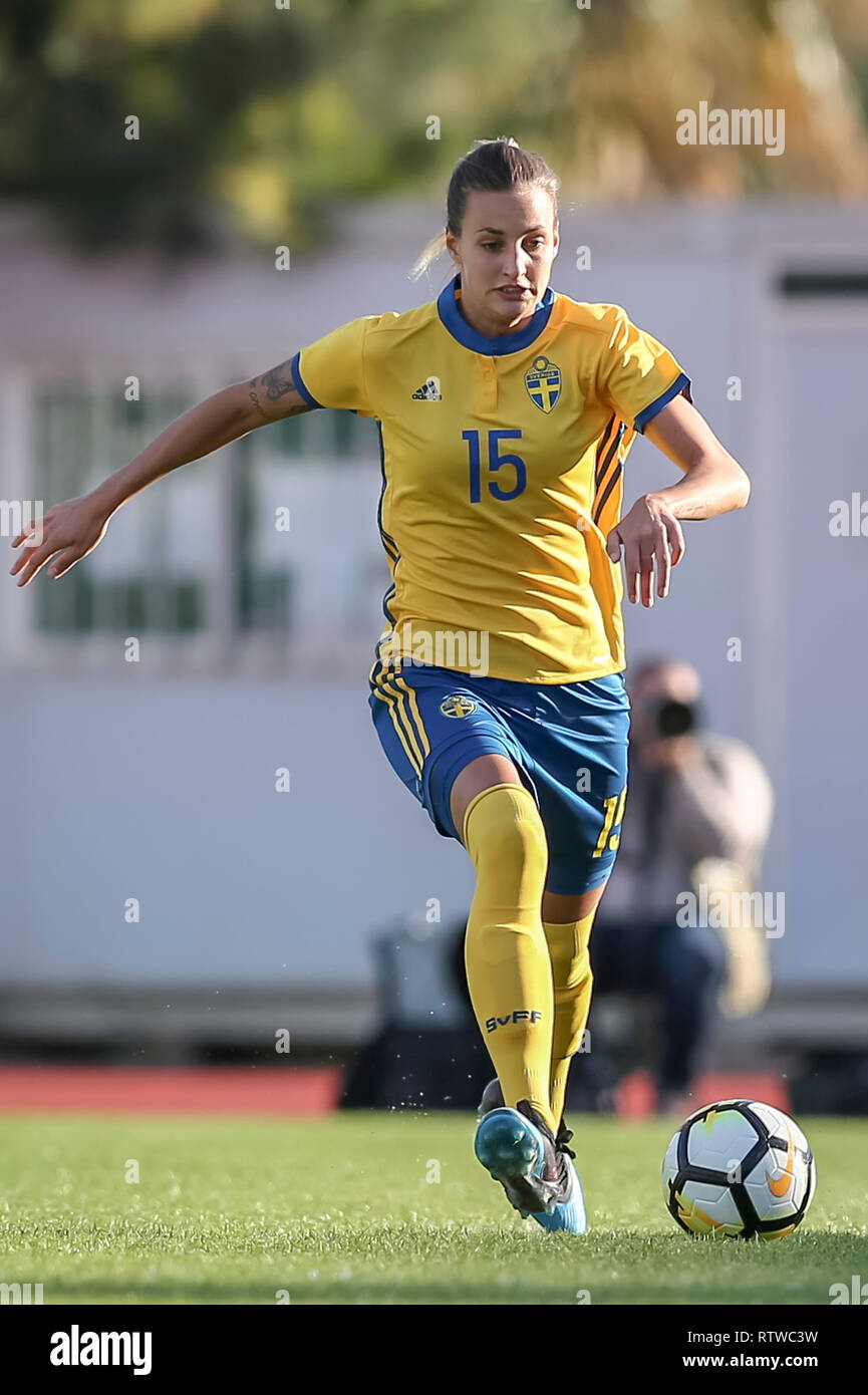 ALBUFEIRA, 01-03-2019 ,Est‡dio Municipal de Albufeira Algarve Cup 2019, Portogallo - Svezia (donne), Svezia player NATHALIE BJ…RN durante la partita Portogallo - Svezia (donne) Foto Stock