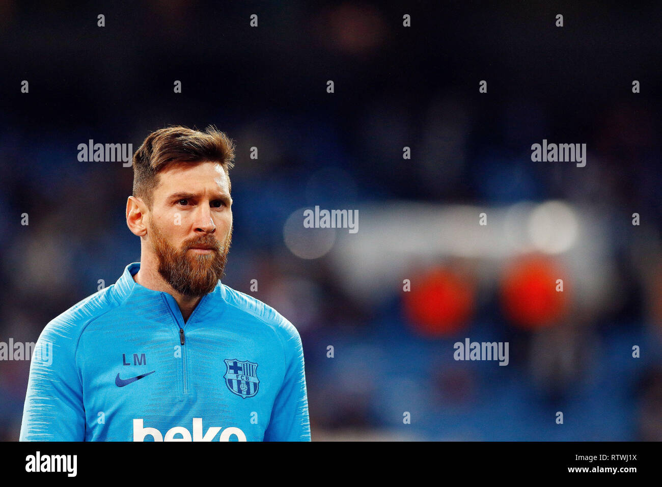 FC Barcellona il Lionel Messi durante La Liga match tra Real Madrid e Barcellona a Santiago Bernabéu di Madrid. Punteggio finale: Real Madrid 0 - 1 FC Barcelona Foto Stock