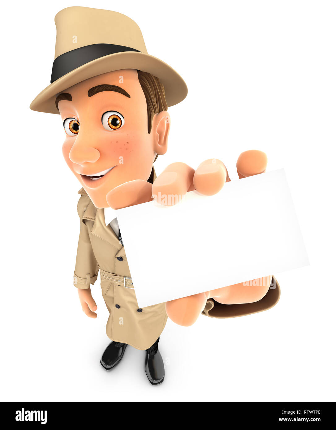 3d detective holding company card, illustrazione isolato con sfondo bianco Foto Stock