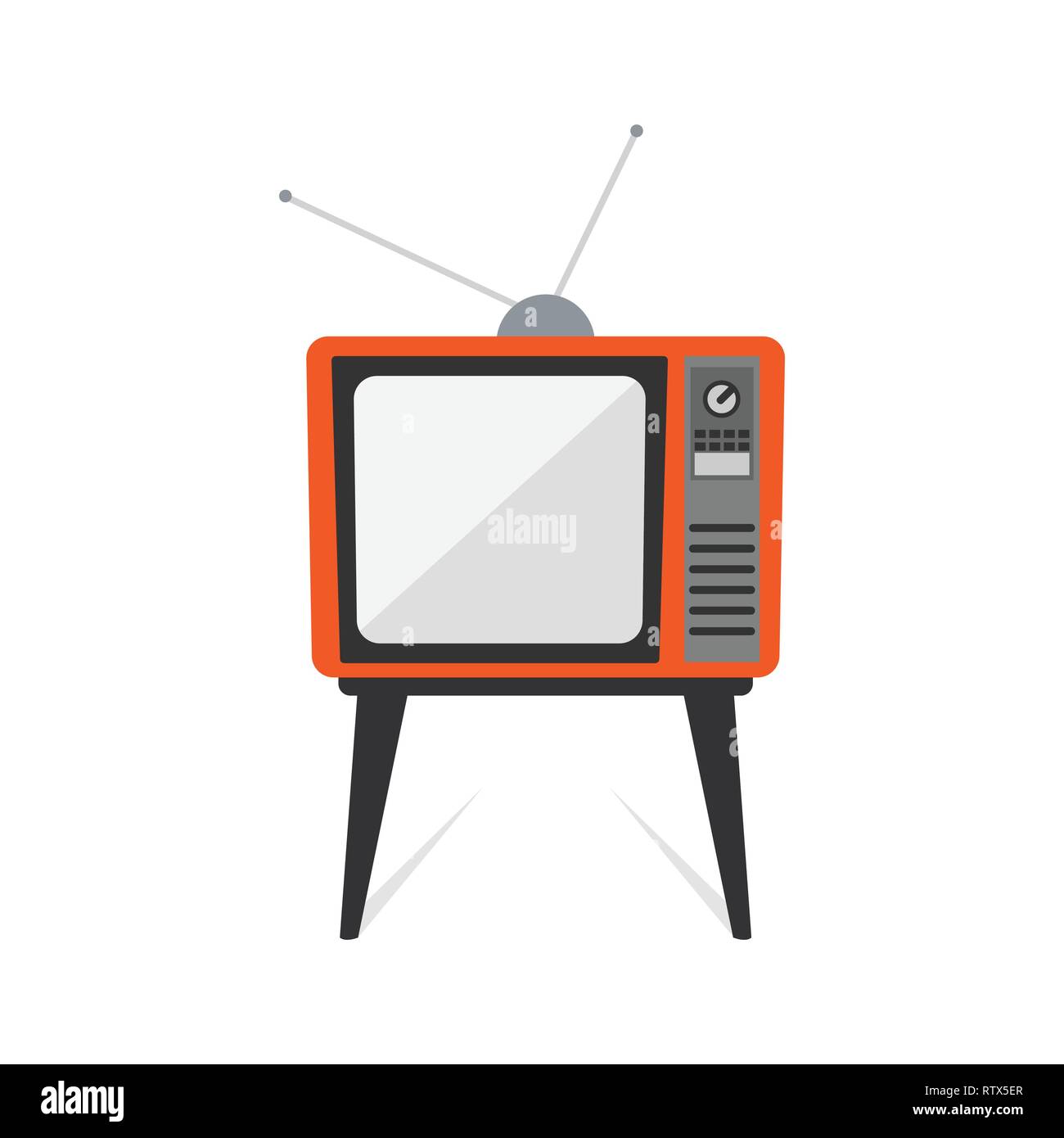 Retrò vecchia televisione vintage design piatto isolato su sfondo bianco. Illustrazione Vettoriale