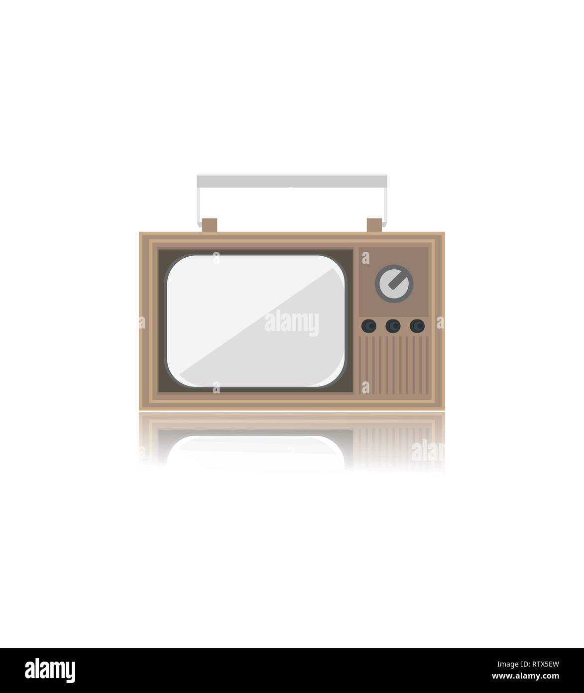 Retrò vecchia televisione vintage design piatto isolato su sfondo bianco. Illustrazione Vettoriale