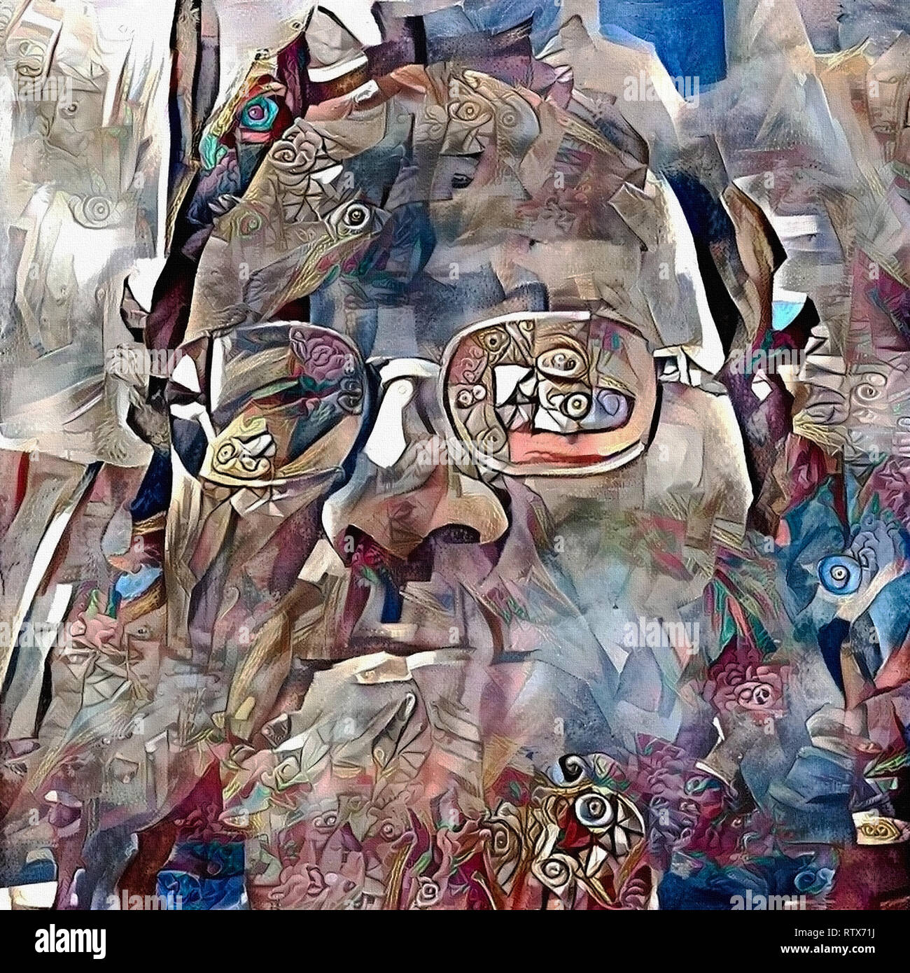 Moderna pittura astratta. Uomo Barbuto in bicchieri Foto Stock