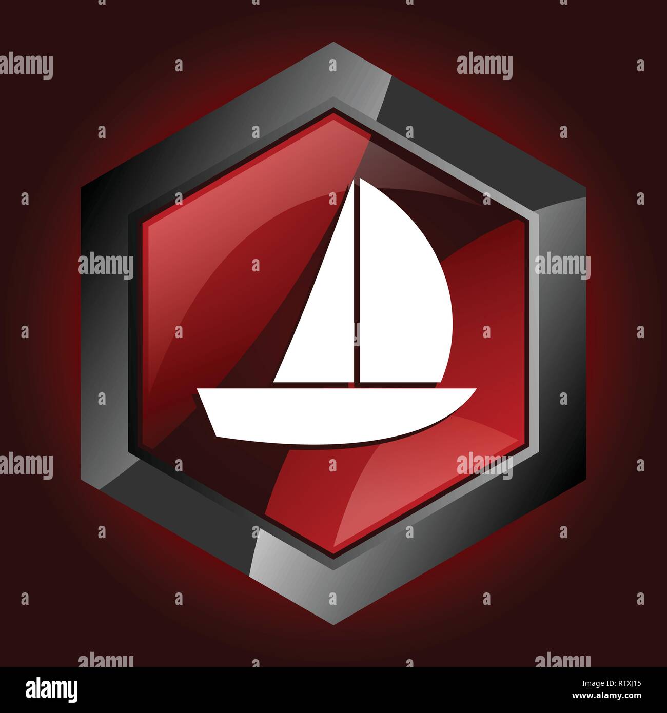 Yacht lucida esagonale rosso scuro e nero icona web, illustrazione vettoriale in formato eps 10 Illustrazione Vettoriale