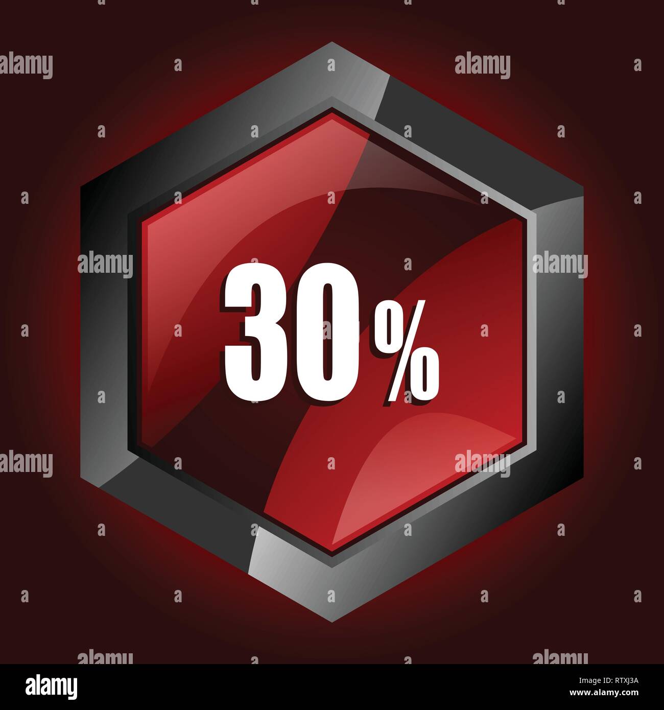 30% lucido esagonale rosso scuro e nero icona web, illustrazione vettoriale in formato eps 10 Illustrazione Vettoriale