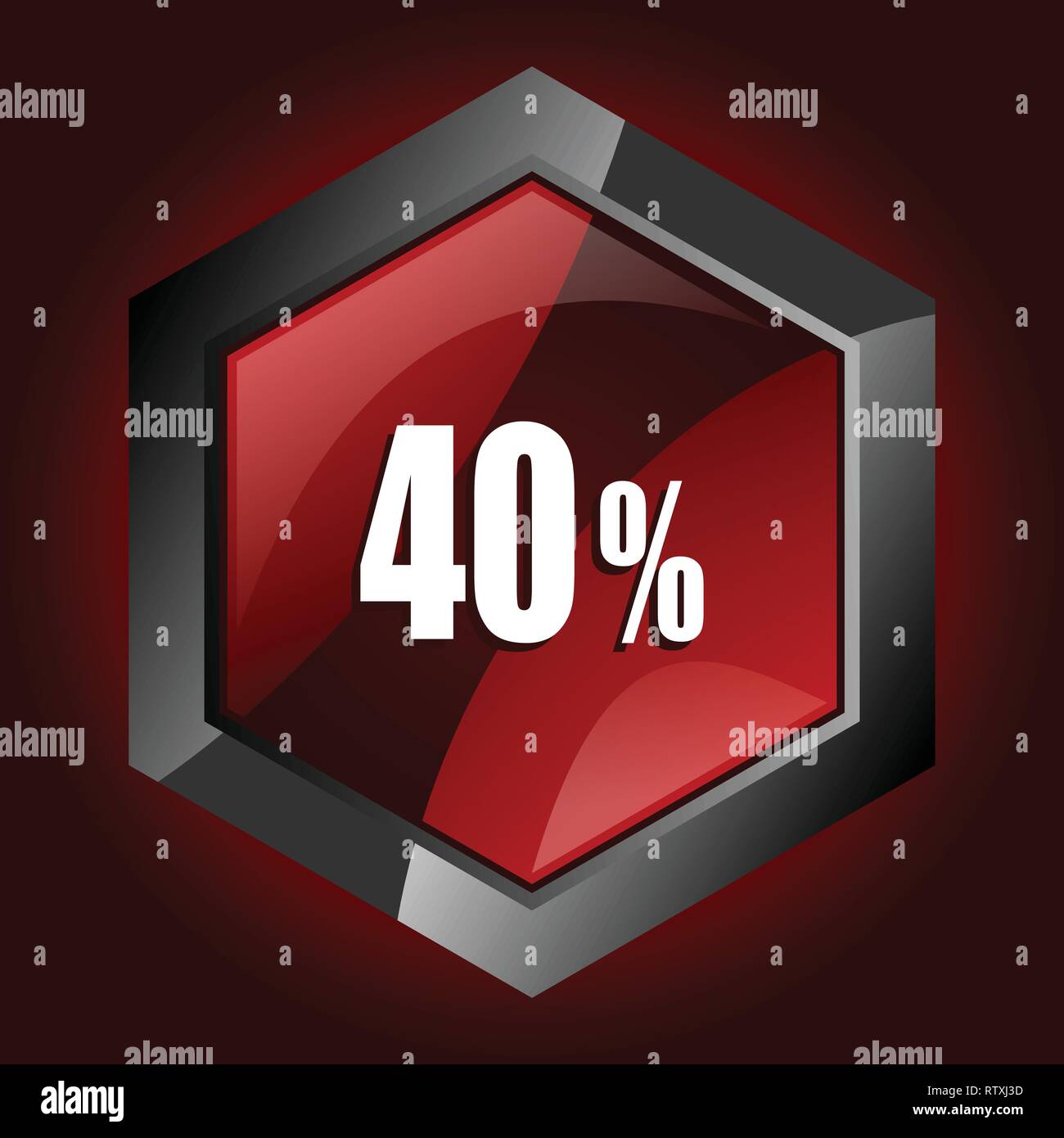 40% lucido esagonale rosso scuro e nero icona web, illustrazione vettoriale in formato eps 10 Illustrazione Vettoriale
