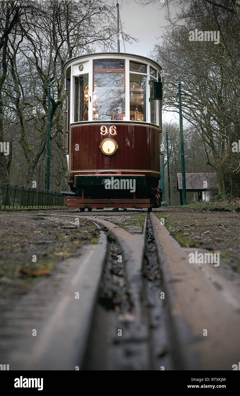 Storico tram restaurato auto a Heaton Park Tramway Museum Foto Stock