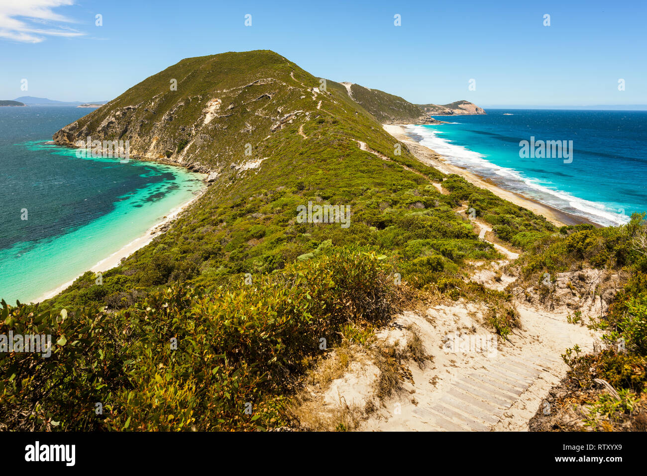 Testa pelata via su Flinders penisola. Torndirrup National Park, Australia occidentale. Foto Stock